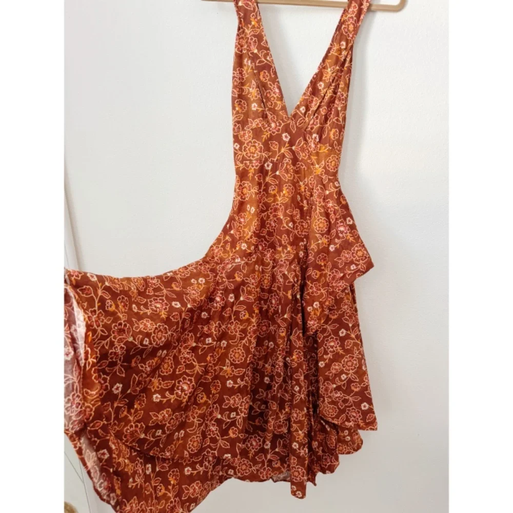 J. Crew Rust Floral Midi Dress with Pink and Cream Accents